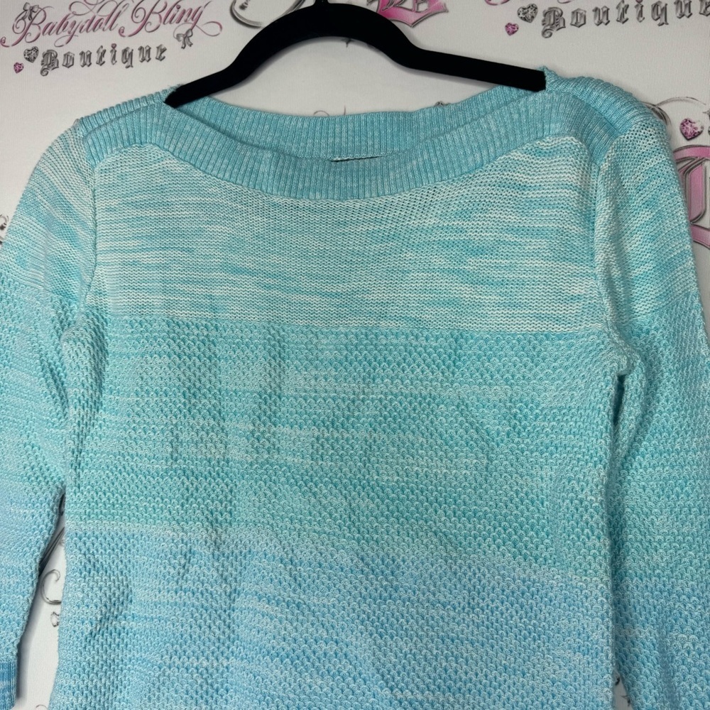 Tommy Hilfiger sweater blue knit ombre turquoise warm comfy stretchy top shirt - Picture 8 of 9
